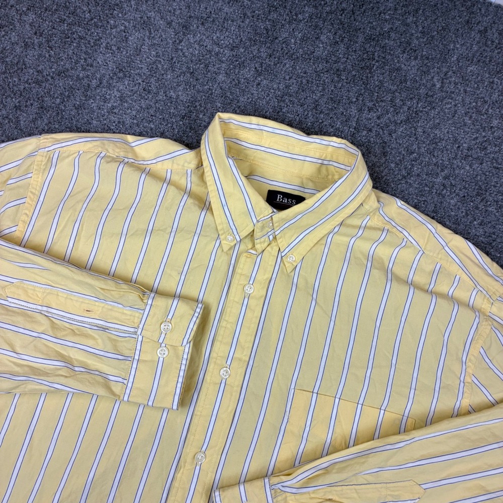 GH Bass Mens Size XL Yellow White Striped Long Sleeve Button Down Cotton Shirt
